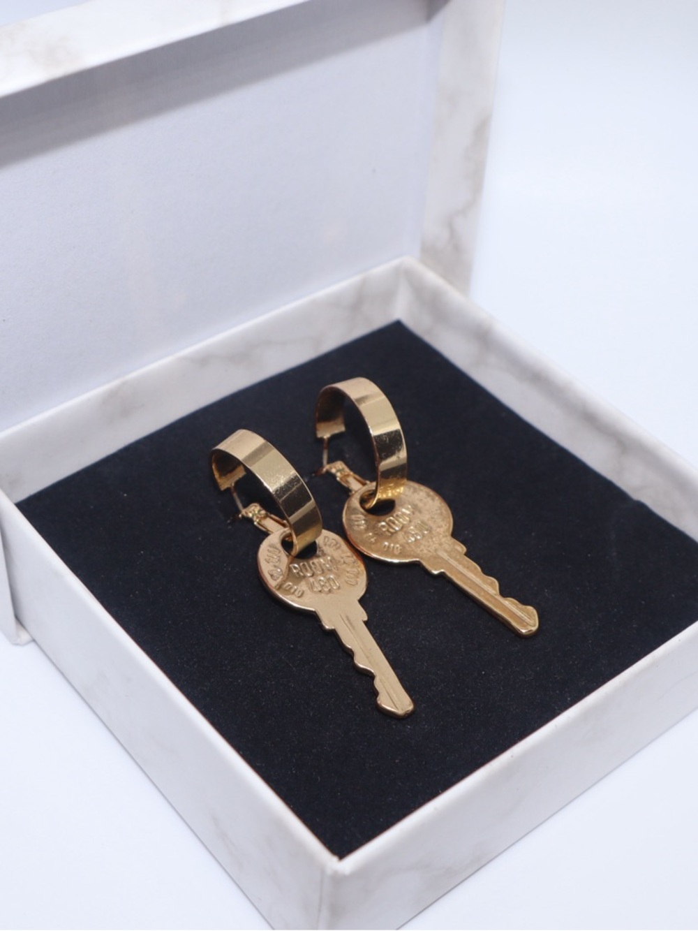Gold Key Huggie Hoop Earrings - Women Accessories